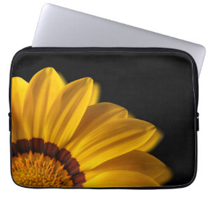Yellow flower on  black background laptop sleeve