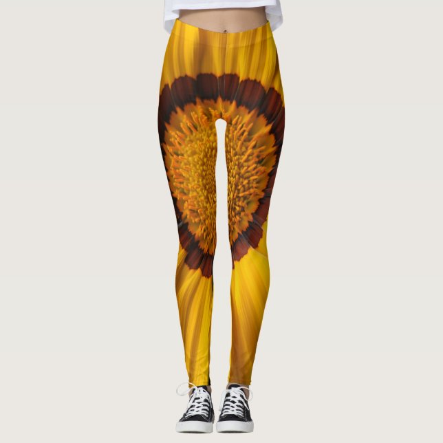 Yellow flower on  black background leggings (Front)