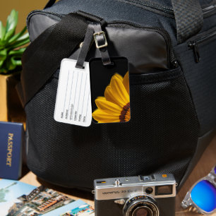 Yellow flower on black background luggage tag
