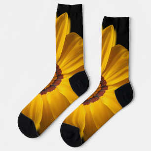 Yellow flower on black background socks