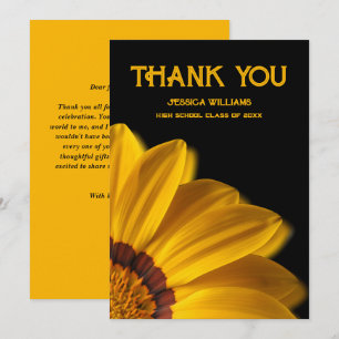 Yellow flower on black background thank you card