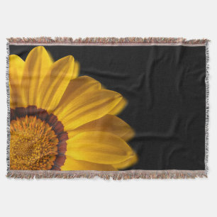 Yellow flower on black background throw blanket