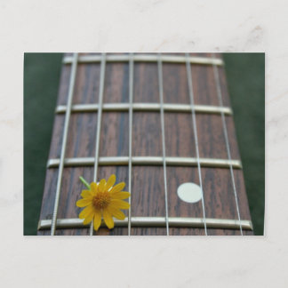 Yellow flower on receeding guitar neck postcard