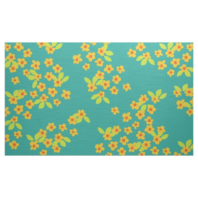 Yellow flower on teal vintage flower fabric (Yard)