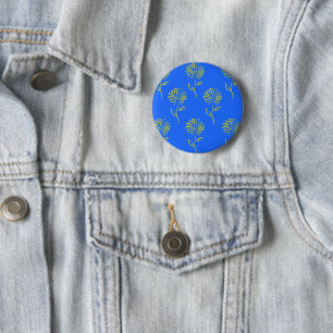 Yellow Flower Outline In A Blue Background 6 Cm Round Badge