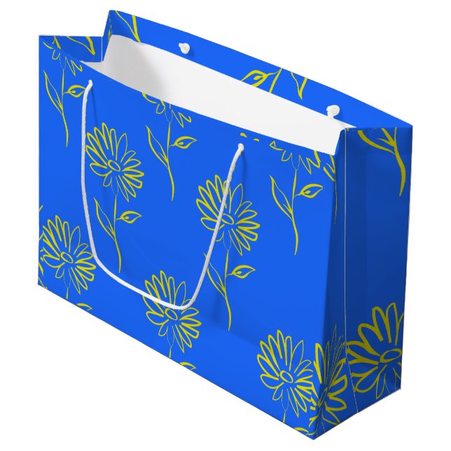 Yellow Flower Outline In A Blue Background Large Gift Bag (Front Angled)