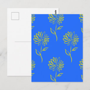 Yellow Flower Outline In A Blue Background Postcard