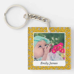 Yellow Flower Pattern Custom Photo Personalised Key Ring