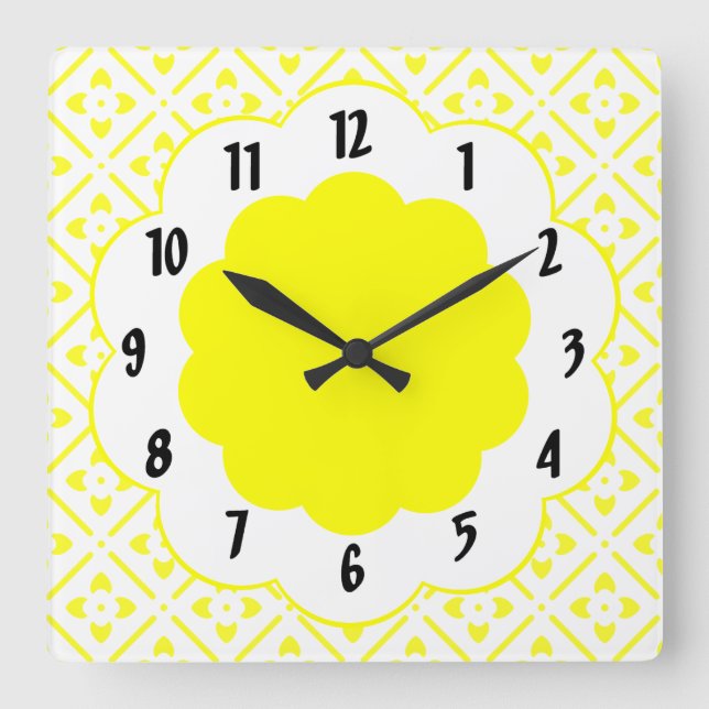Yellow Flower Pattern Retro Wall Clock (Front)