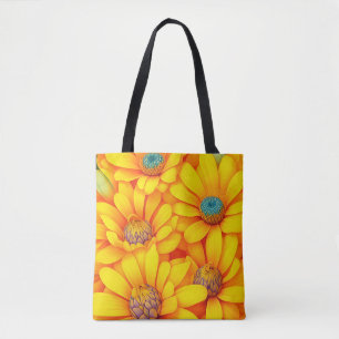 Yellow flower pattern tote bag