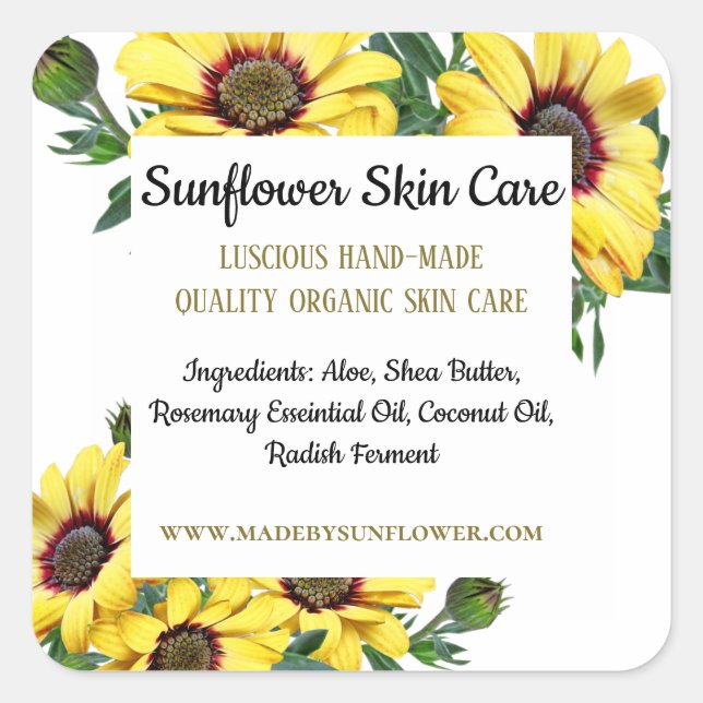 Yellow Flower Product Ingredient Square Sticker (Front)