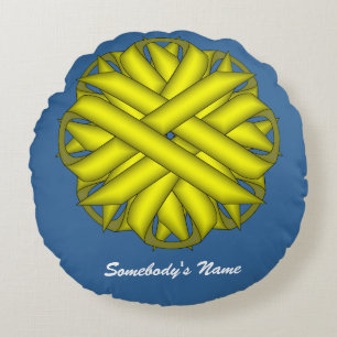 Yellow Flower Ribbon by Kenneth Yoncich Round Cushion