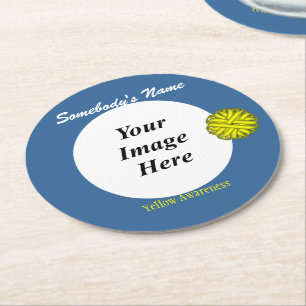 Yellow Flower Ribbon Template by Kenneth Yoncich Round Paper Coaster