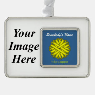 Yellow Flower Ribbon Tmpl (H-I) by Kenneth Yoncich Silver Plated Framed Ornament