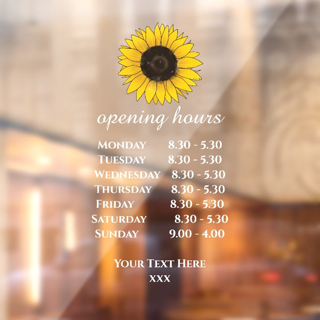 yellow flower shop opening hours window cling (Sheet 2)