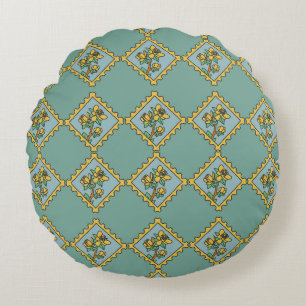 Yellow flower stamp pattern round cushion