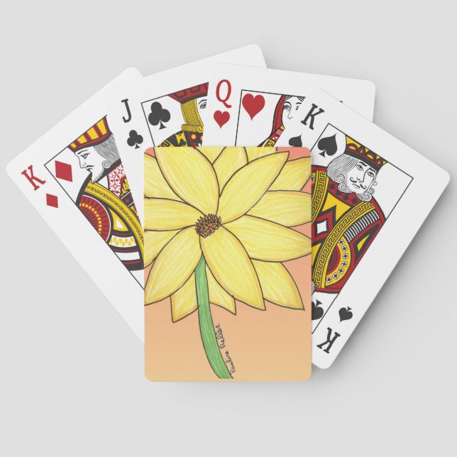 Yellow Flower with orange background Playing Cards (Back)