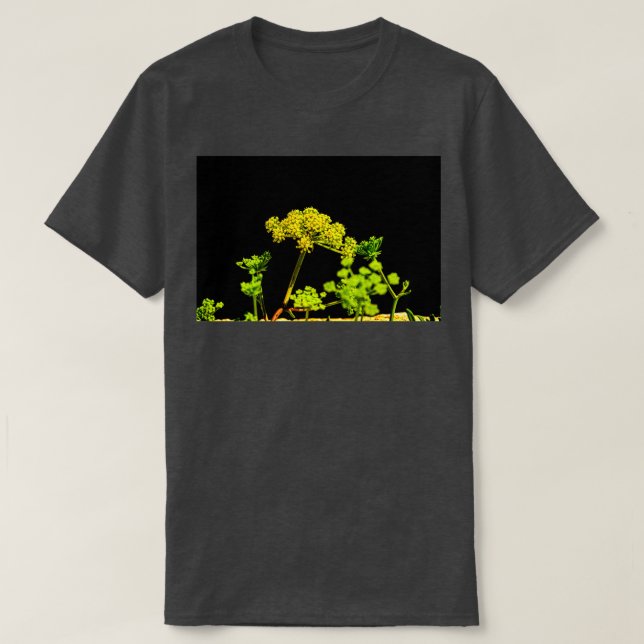 Yellow flowering plants on black background 1 T-Shirt (Design Front)