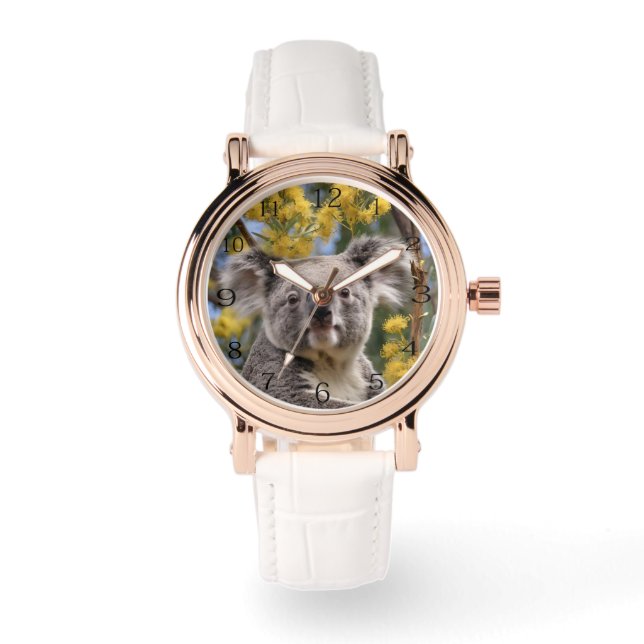 Yellow Flowering Wattle Tree With A Koala, Watch (Front)