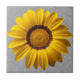 Yellow flowers Abstract line grey background, Tile