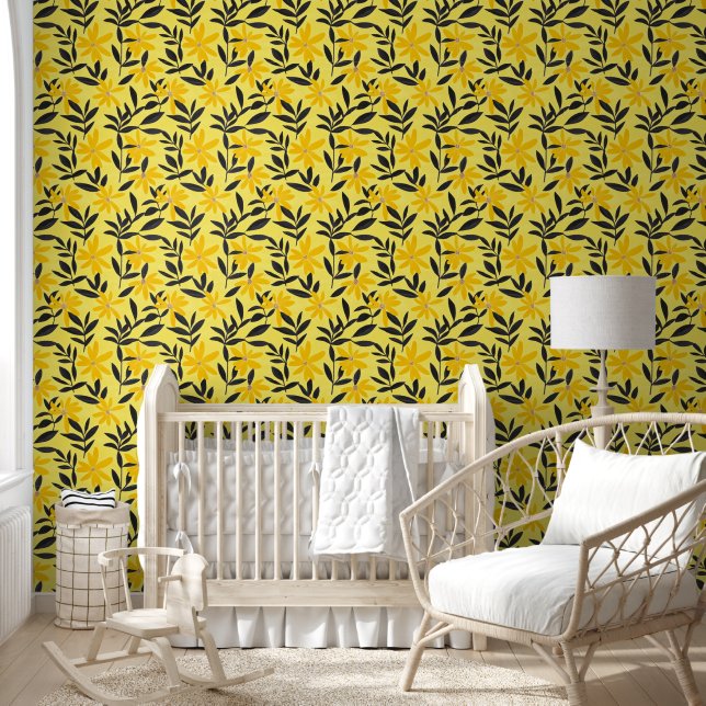 Yellow Flowers Abstract Pattern Wallpaper (Kids)
