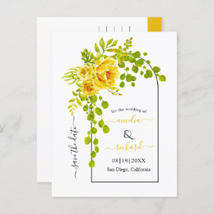 Yellow flowers and arch fall wedding Save the Date Postcard