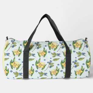 Yellow Flowers and Blueberries Duffle Bag