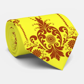 yellow flowers and curlicues print tie