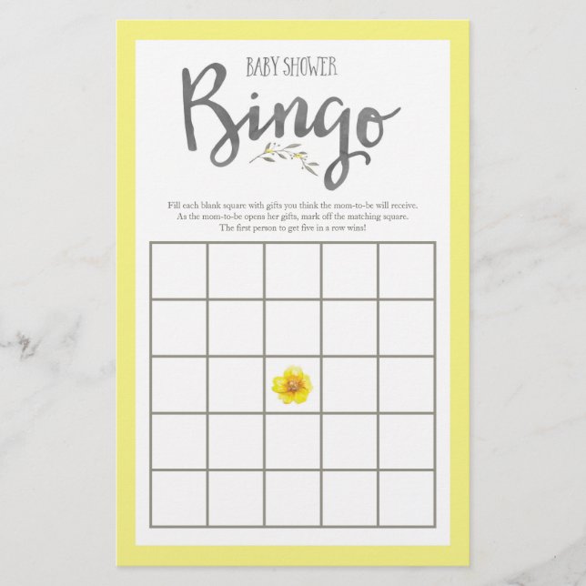 Yellow Flowers and Grey Leaves Wreath Baby Shower (Front)