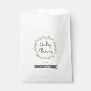Yellow Flowers and Grey Leaves Wreath Baby Shower Favour Bags