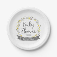 Yellow Flowers and Grey Leaves Wreath Baby Shower