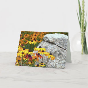 Yellow Flowers and Large Rock, Blank Greeting Card