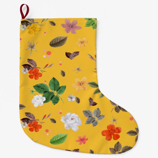 Yellow Flowers and White Roses 10 Large Christmas Stocking (Front)