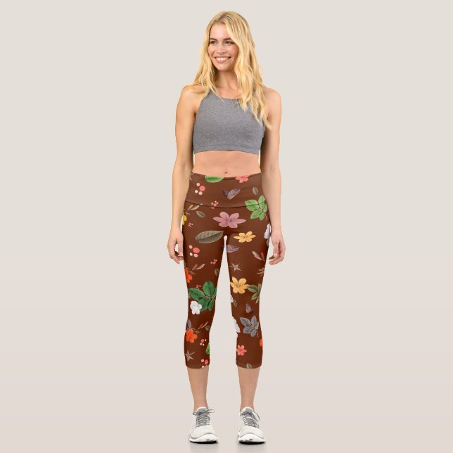 Yellow Flowers and White Roses 12 Capri Leggings (Front)