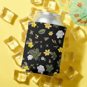 Yellow Flowers and White Roses 2 Can Cooler