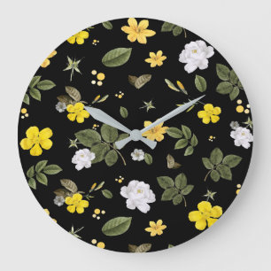 Yellow Flowers and White Roses 2 Large Clock