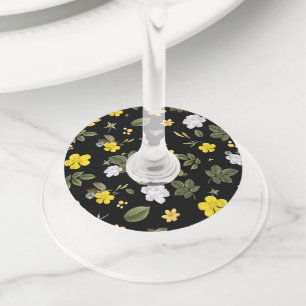 Yellow Flowers and White Roses 2 Wine Glass Tag