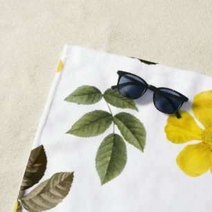 Yellow Flowers and White Roses 3 Beach Towel