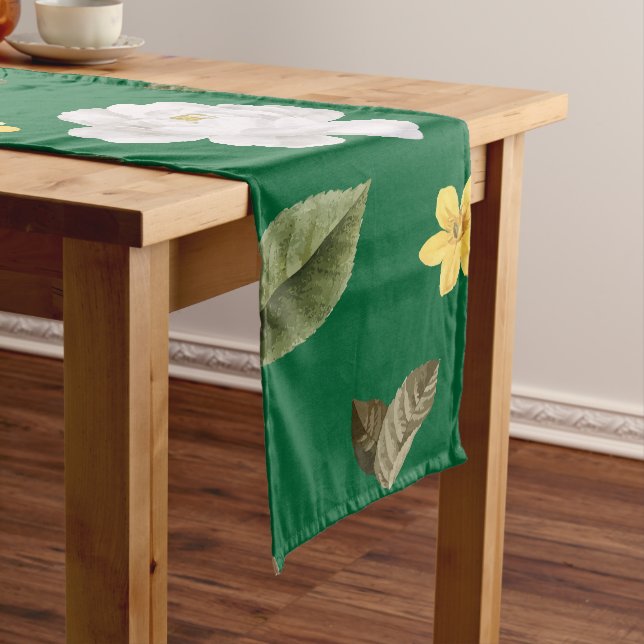 Yellow Flowers and White Roses 6 Short Table Runner (In Situ)