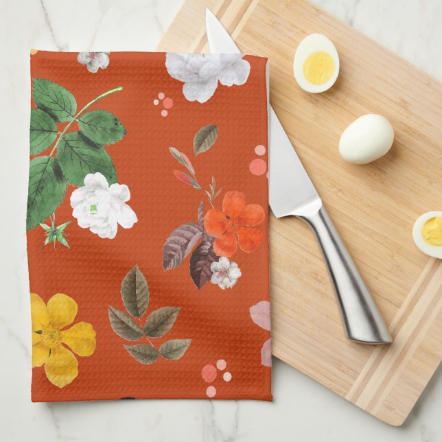 Yellow Flowers and White Roses 9 Tea Towel (Quarter Fold)