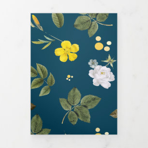 Yellow Flowers and White Roses Tri-Fold Holiday Card