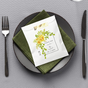 Yellow flowers, arch and monogram fall wedding favour bags