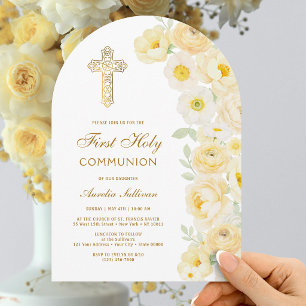 Yellow Flowers Arch First Communion Invitation