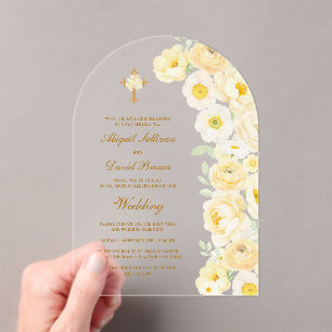Yellow Flowers Arch Religious Wedding Acrylic Invitations