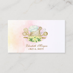 Yellow Flowers Bakery Tools Watercolor Business Card