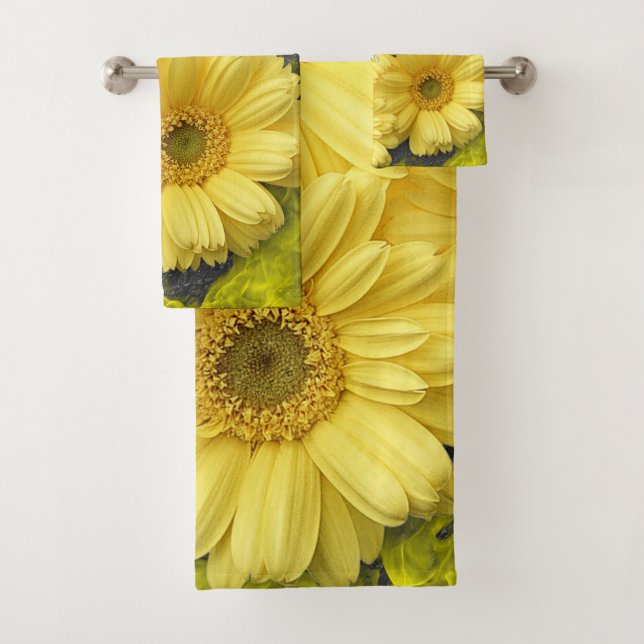 Yellow Flowers Bathroom Towel Set (Insitu)
