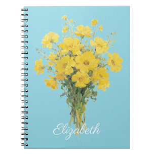 Yellow Flowers Blue Background Floral Bouquet Notebook