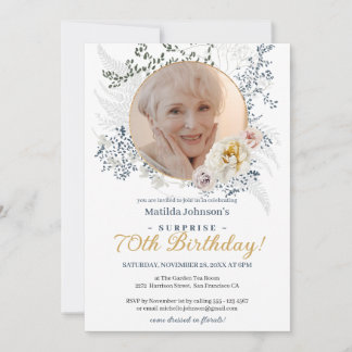 Yellow Flowers Custom Photo Surprise 70th Birthday Invitation