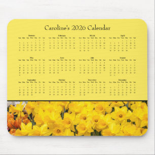 Yellow Flowers - Customizable 2026 calendar Mouse Pad