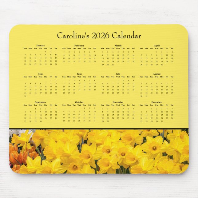 Yellow Flowers - Customizable 2026 calendar Mouse Pad (Front)